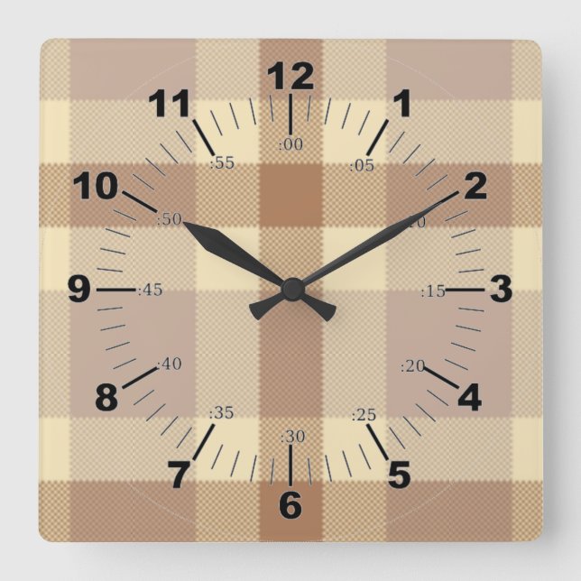 Relógio Quadrado Tan E Cream Tartan (Frente)