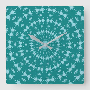 Relógio Quadrado Tanager Turquesa e Azul Verde Abstrato Padrão M