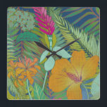 Relógio Quadrado Tapeçaria Tropical II<br><div class="desc">Tapeçaria tropical II por Chariklia Zarris</div>