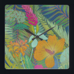 Relógio Quadrado Tapeçaria Tropical II<br><div class="desc">Tapeçaria tropical II por Chariklia Zarris</div>
