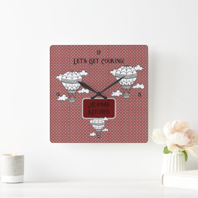 Relógio Quadrado Tartan Branco e Vermelho Clássico (Lar)