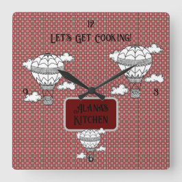 Relógio Quadrado Tartan Branco e Vermelho Clássico