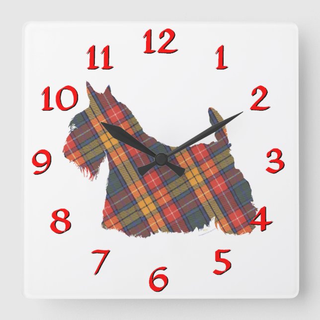 Relógio Quadrado Tartan de Terrier Buchanan do Scottish (Frente)