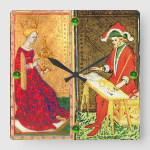 RELÓGIO QUADRADO TARUTAS DE RENASCIMENTO/MÁGICA E RAINHA DE XÍCARAS