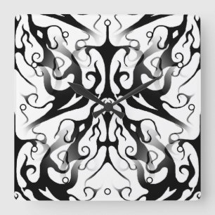 Relógio Quadrado Tatuagem tribal elegante - Pontos negros e brancos