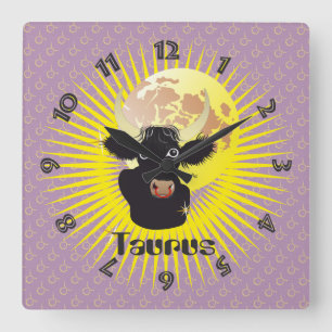 Relógio Quadrado Taurus abril 21 to May 20 arquibancada Clocks