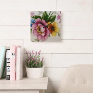 Relógio Quadrado Tea Cup Floral Bouquet