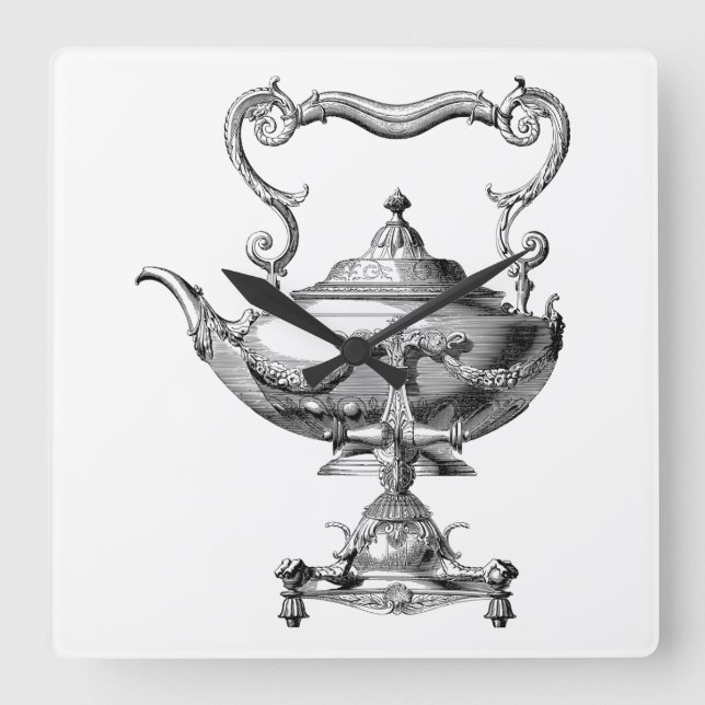 Relógio Quadrado Tea Kettle Antiquado (Frente)