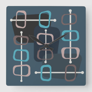 Relógio Quadrado Teal das Rochas Hollow Abstrato Art de 1950