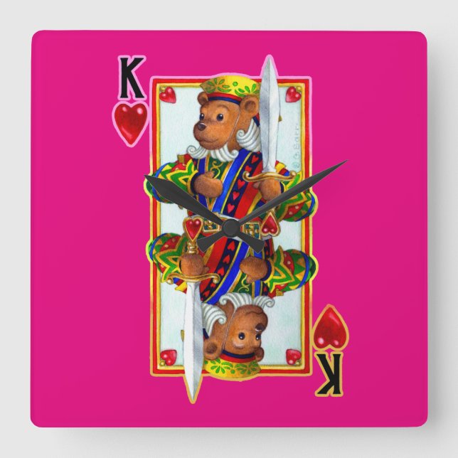 Relógio Quadrado Teddy Bear King of Hearts Wall Clock (Frente)
