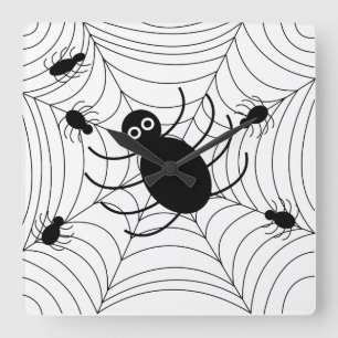 Relógio Quadrado Teia de Aranha Preta de Halloween
