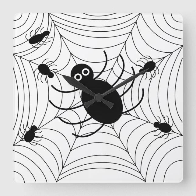 Relógio Quadrado Teia de Aranha Preta de Halloween (Frente)