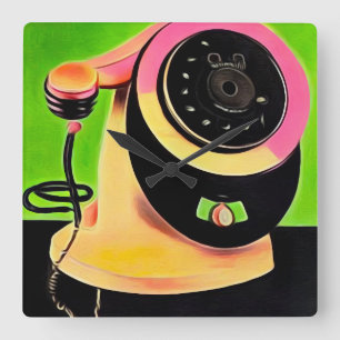 Relógio Quadrado Telefone Retro de Arte Pop surreal 3