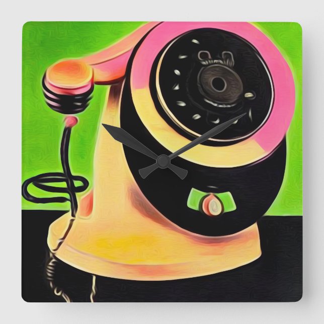 Relógio Quadrado Telefone Retro de Arte Pop surreal 3 (Frente)