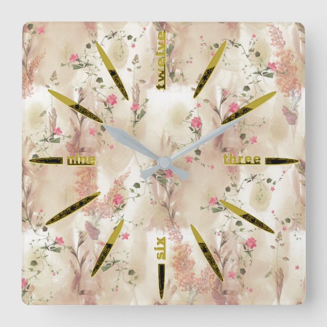 Relógio Quadrado Tema Botânico Elegante de Tonalidade Neutra do out (Frente)