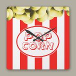 Relógio Quadrado Tema de Filme Engraçado da Popcorn Bag<br><div class="desc">É hora do filme! Adicione este relógio de pipoca à sala de cinema!</div>