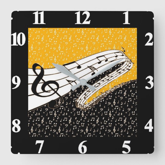 Relógio Quadrado tema musical Dourado (Frente)