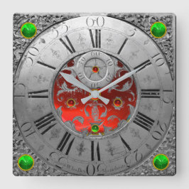 Relógio Quadrado Tempo Anterior,Camarões,Prata de Gemas Ruby