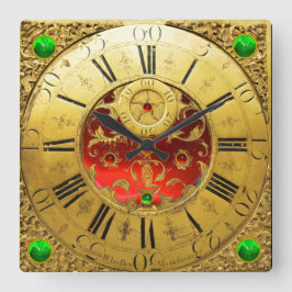 Relógio Quadrado Tempo Anterior,Camrochas,Gemas Ruby,Amarelo Dourad