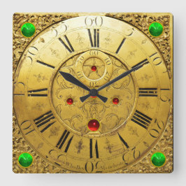 Relógio Quadrado Tempo Anterior,Camrochas,Gemas Ruby,Amarelo Dourad