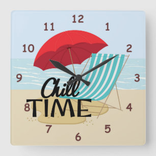 Relógio Quadrado Tempo de Relaxamento de Verão na Praia