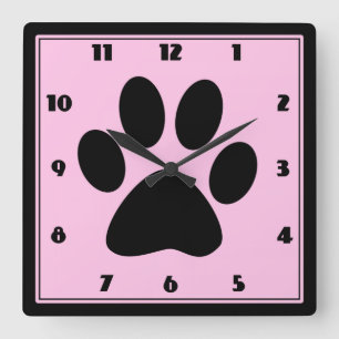 Relógio Quadrado Tempo para Pets Pink Pawprint Clock