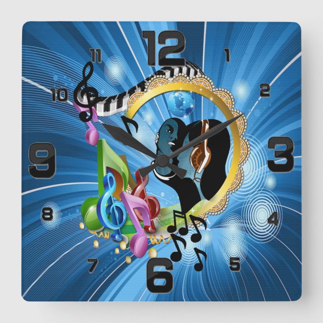 Relógio Quadrado Tempos para Reproduzir Música (Frente)