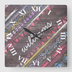 Relógio Quadrado Tendência Legal incrível Madeira Aztec tribal An