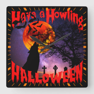 Relógio Quadrado Tenha um Halloween Uivante