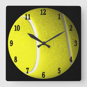Relógio Quadrado Tênis Ball Black Numbers Sport Wall Clock