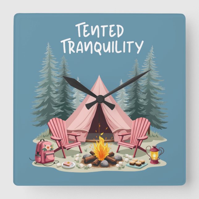 Relógio Quadrado Tent & Campfire (Frente)