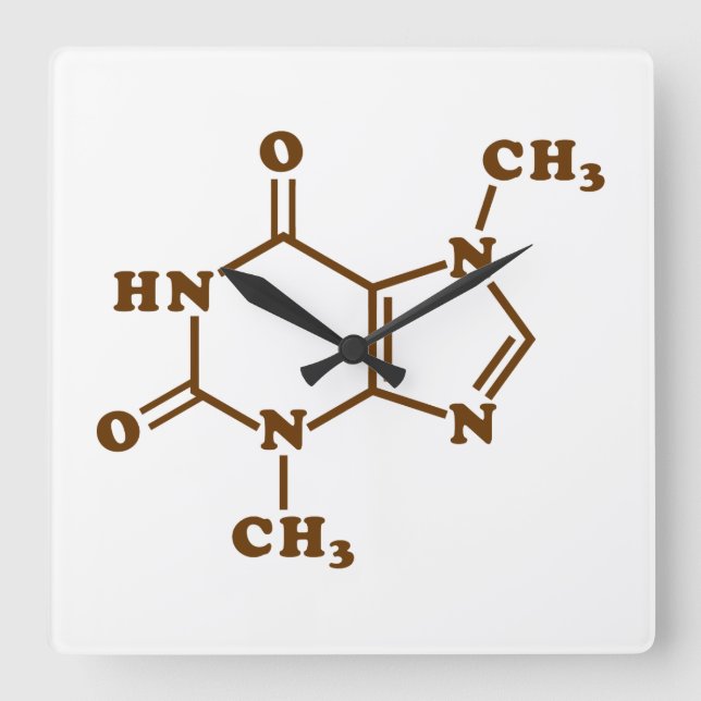 Relógio Quadrado Teobromina - Teobromina - Fórmula Química Molecula (Frente)