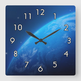 Relógio Quadrado Terra Azul