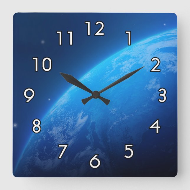 Relógio Quadrado Terra Azul (Frente)