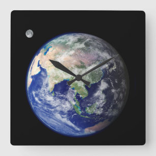 Relógio Quadrado Terra e Lua do Espaço