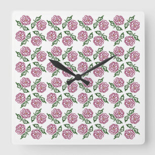 Relógio Quadrado teste padrão desenhado mão floral