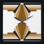 Relógio Quadrado Teste padrão do art deco na laranja e no Tan<br><div class="desc">Este teste padrão é baseado em formas clássicas do art deco.</div>