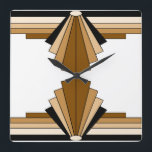 Relógio Quadrado Teste padrão do art deco na laranja e no Tan<br><div class="desc">Este teste padrão é baseado em formas clássicas do art deco.</div>