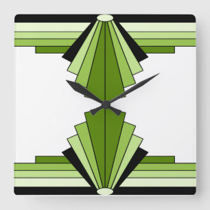 Relógio Quadrado Teste padrão do art deco nos verdes 2