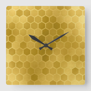 Relógio Quadrado Teste padrão do hexágono do ouro amarelo do fals