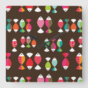 Relógio Quadrado Teste padrão subaquático 2 dos peixes retros