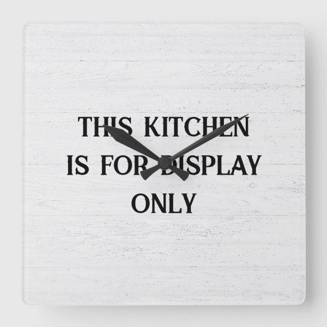 Relógio Quadrado Texto da cozinha na madeira branca (Frente)