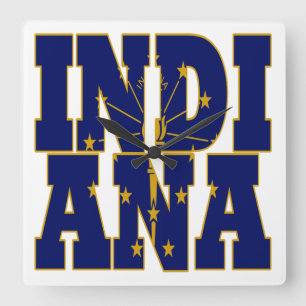 Relógio Quadrado Texto do sinalizador do estado de Indiana