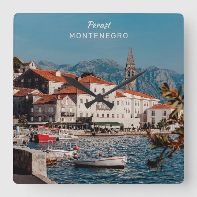 Relógio Quadrado Texto Personalizado Montenegro (Frente)