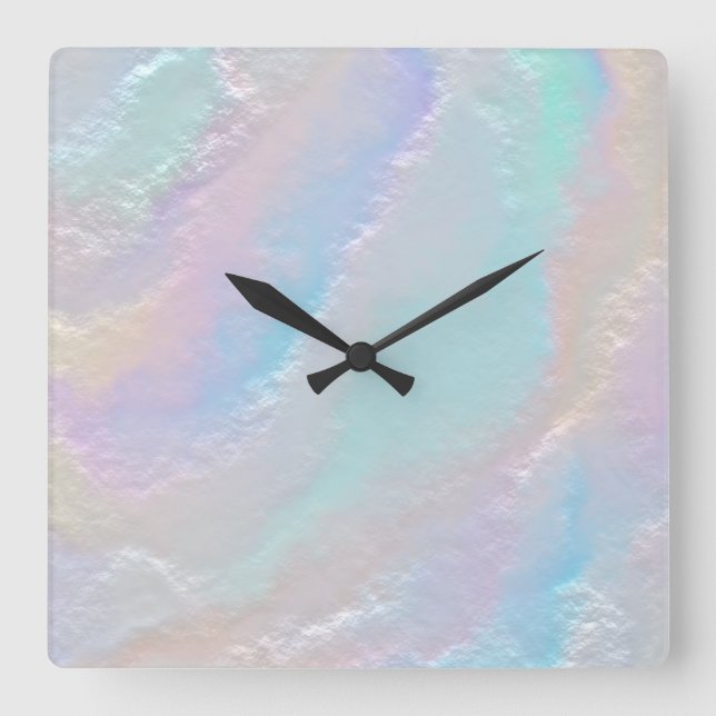 Relógio Quadrado Textura abstrato Arco-Íris (Frente)