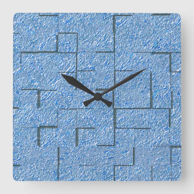 Relógio Quadrado Textura azul-silicone com efeito mosaico e alivio (Frente)