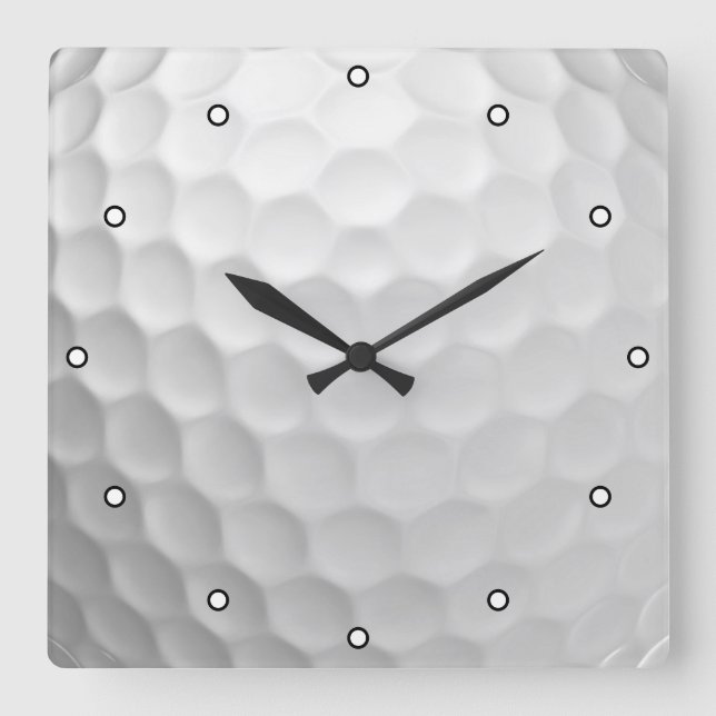 Relógio Quadrado Textura de Bola de Golfe Branca Com Alvéolos (Frente)