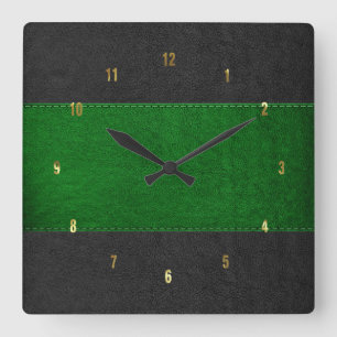 Relógio Quadrado Textura de Couro Verde e Preto Masculinas