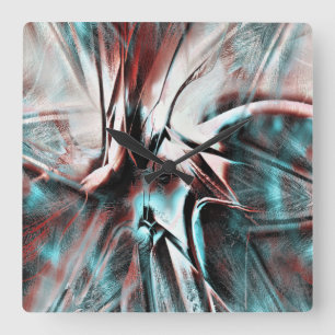 Relógio Quadrado textura de garoa cinzenta vermelha a azul