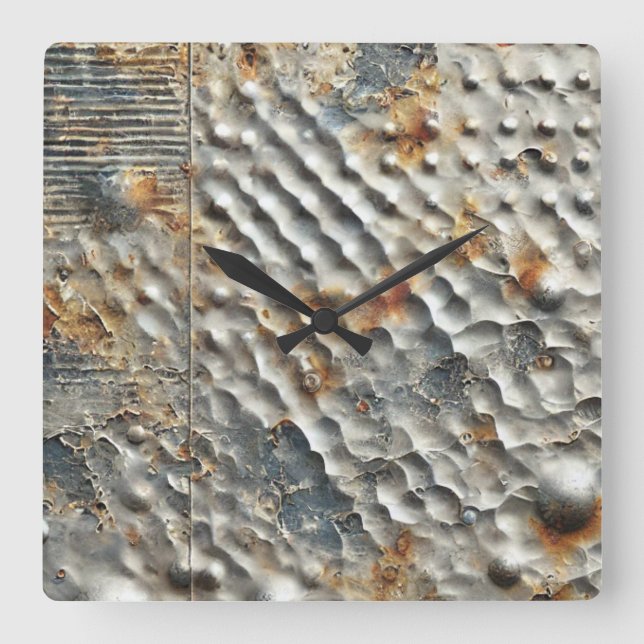 Relógio Quadrado Textura de metal industrial Sci-Fi (Frente)